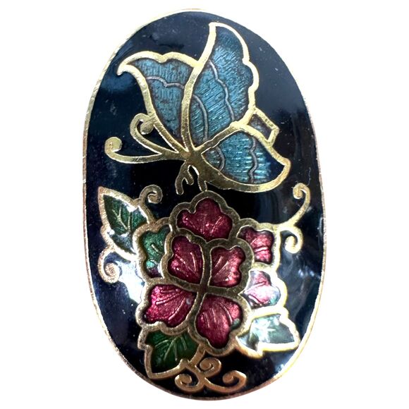 Vintage Cloisonne Floral Butterfly Earrings Lot of two pairs - Picture 2 of 4